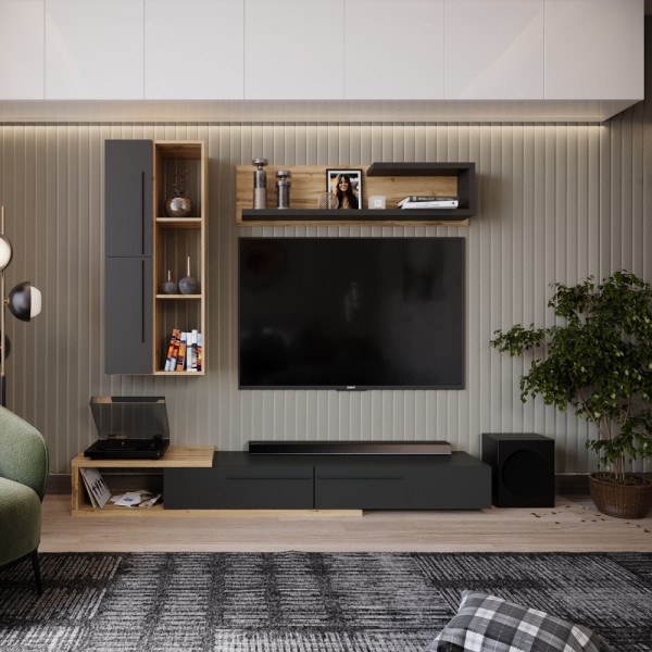 Ansamblu living, stejar Tacho/antracit, KALVADOS 2
