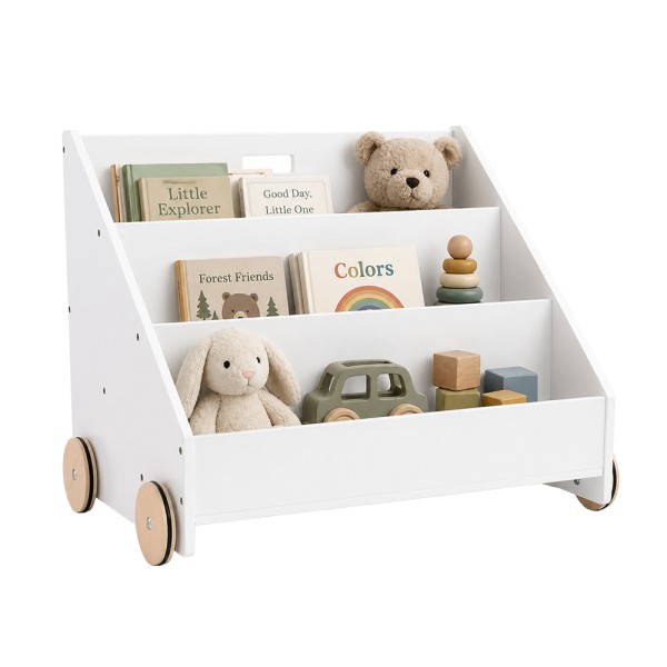Bibliotecă pentru copii cu roţi, albă, BERUS