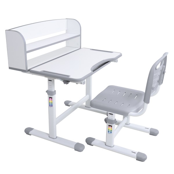 Birou şi scaun crescător, gri/alb, set ZION