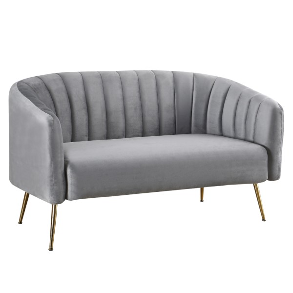 Canapea de design cu 2 locuri, ţesătură Velvet gri/gold crom-auriu, BAGY