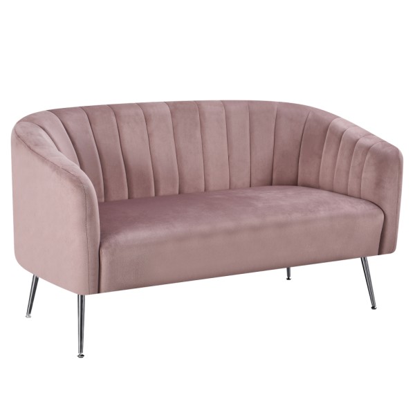 Canapea de design cu 2 locuri, ţesătură Velvet roz/crom-argintiu, BAGY