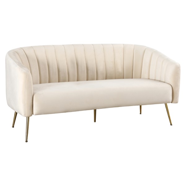 Canapea de design cu 3 locuri, ţesătură Velvet bej/gold crom-auriu, BAGY