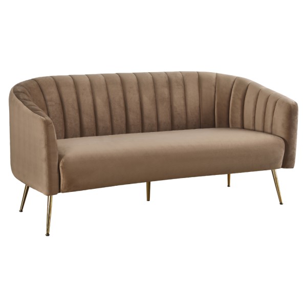 Canapea de design cu 3 locuri, ţesătură Velvet maro/gold crom-auriu, BAGY