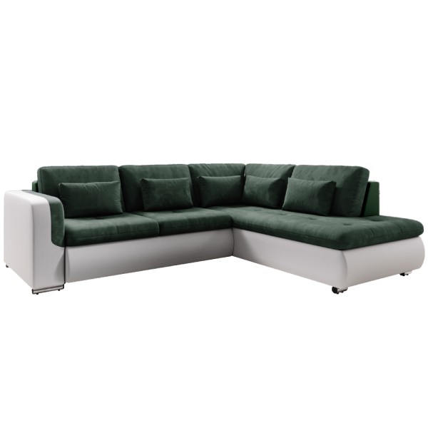 Canapea extensibilă, alb/verde, dreapta, FURUD L ROH