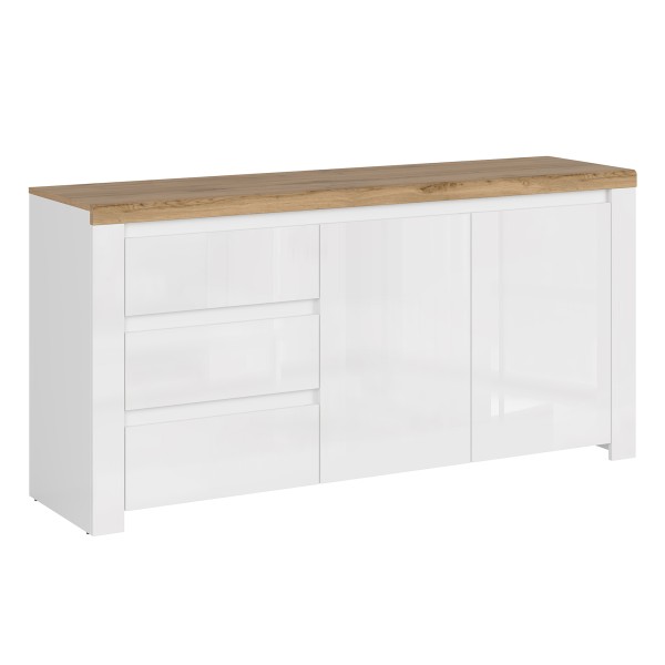 Comodă 2D3S, alb lucios/ stejar wotan, VILGO