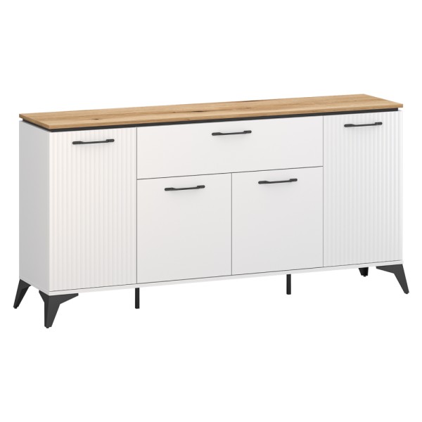 Comodă cu sertare, alb/stejar evoke, VELIS 4D1S