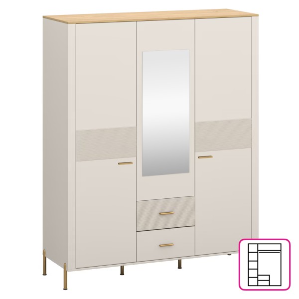 Dulap cu oglindă, caşmir/stejar de piatră, RUNOL 3D2S