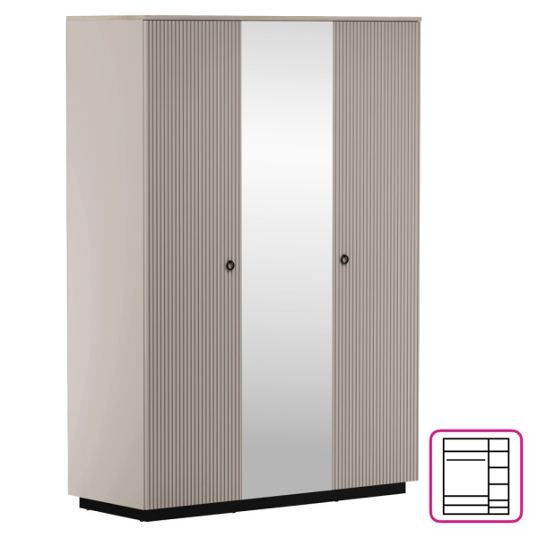 Dulap cu oglindă, gri-maroniu Taupe/stejar silverjack, DOMCA 3D