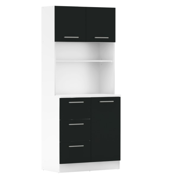 Dulap de bucătărie cu trei uşi, alb/negru, LASET NEW