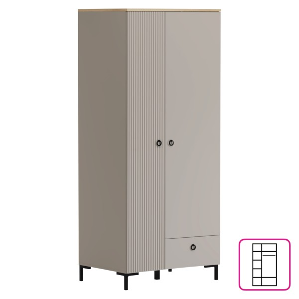 Dulap, gri-maroniu Taupe/stejar silverjack, DOMCA 2D1S