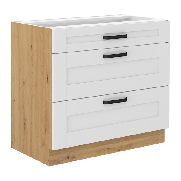 Dulap inferior, alb/stejar artisan, LULA 80 D 3S BB