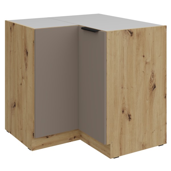 Dulăpior inferior de colţ, sandgrau/stejar artisan, FRISBO 90x90 DN 2F BB