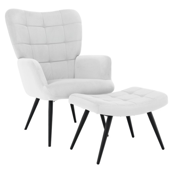 Fotoliu cu suport pentru picioare, gri deschis ţesătură Velvet/negru, HABEN