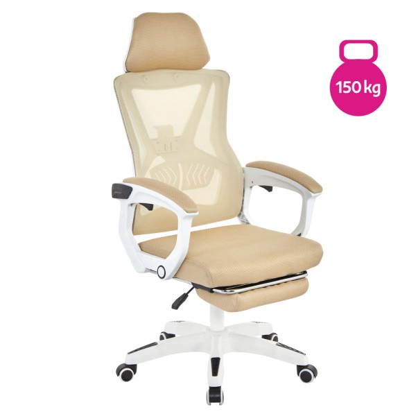 Fotoliu de birou, bej/alb, portanţă 150 kg, MALVIN