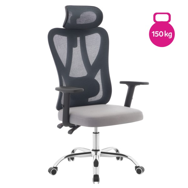 Fotoliu de birou, gri închis/gri deschis/crom, portanţă 150 kg, ADEMIR