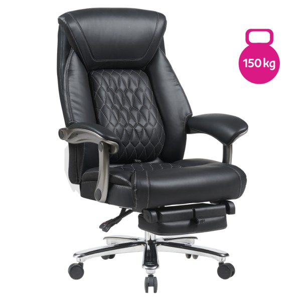 Fotoliu de birou, piele ecologică neagră/crom, portanţă 150 kg, URIEN