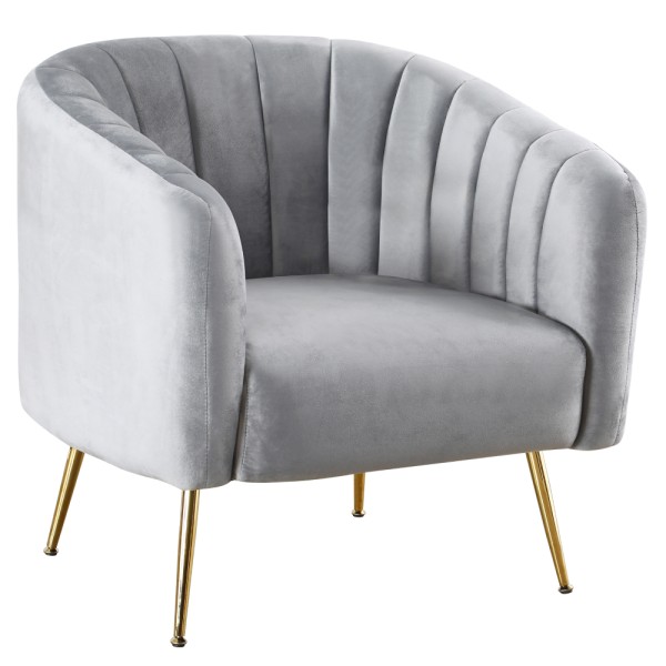 Fotoliu de design, ţesătură Velvet gri/gold crom-auriu, BAGY