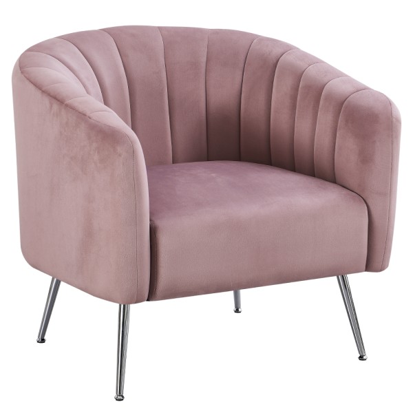 Fotoliu de design, ţesătură Velvet roz/crom-argintiu, BAGY