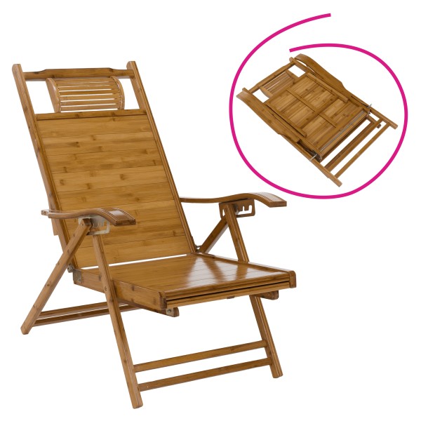 Fotoliu de grădină poziţionabil, natural, bambus, VARDON