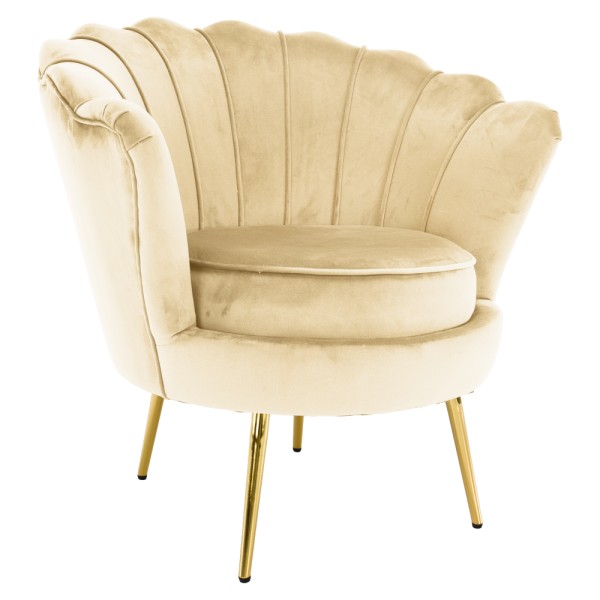 Fotoliu în stilul Art-deco, bej ţesătură Velvet/gold crom auriu, NOBLEO