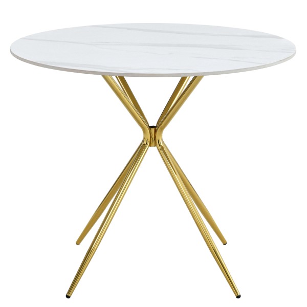 Masă de bucătărie, marmură albă/gold crom aurie, diametru 90 cm, MEKNER