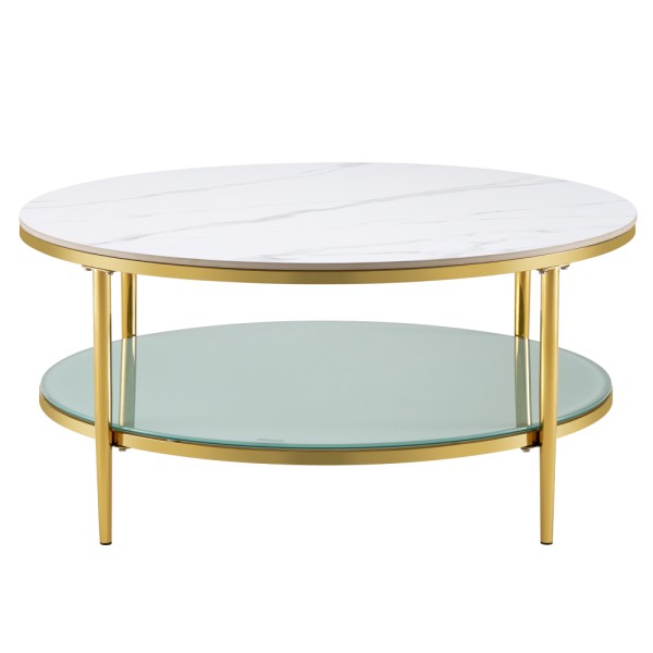 Masă de cafea, marmură deschisă/lapte/gold crom-auriu, ENION 2 NEW
