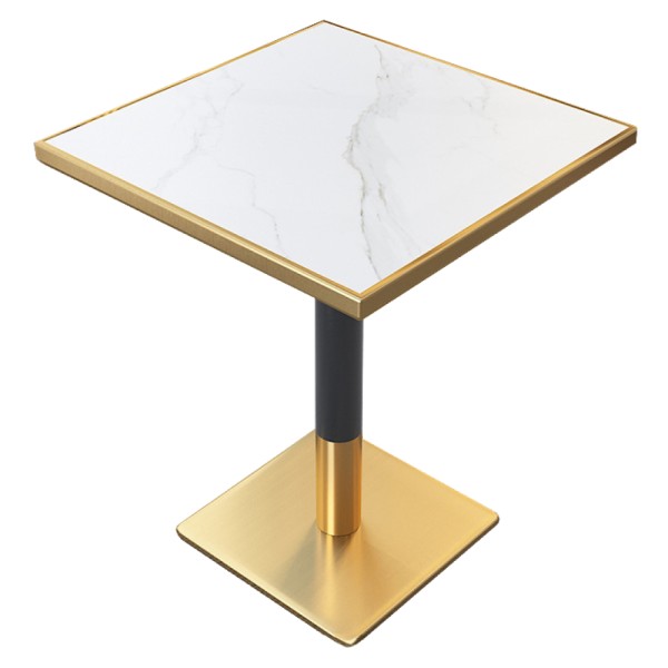 Masă de sufragerie bistro, marmură albă/negru/aur, 70x70 cm, PRESTON