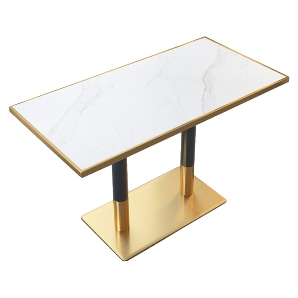 Masă de sufragerie bistro, marmură albă/negru/aurie, 120x70 cm, DARIAN