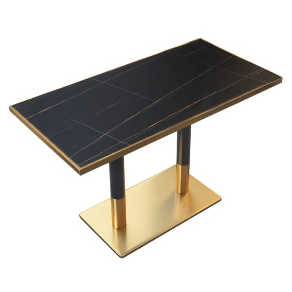 Masă de sufragerie bistro, marmură neagră/negru/aurie, 120x70 cm, DARIAN