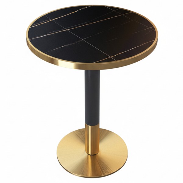 Masă de sufragerie bistro, marmură negră/negru/aur, diametru 80 cm, OREN