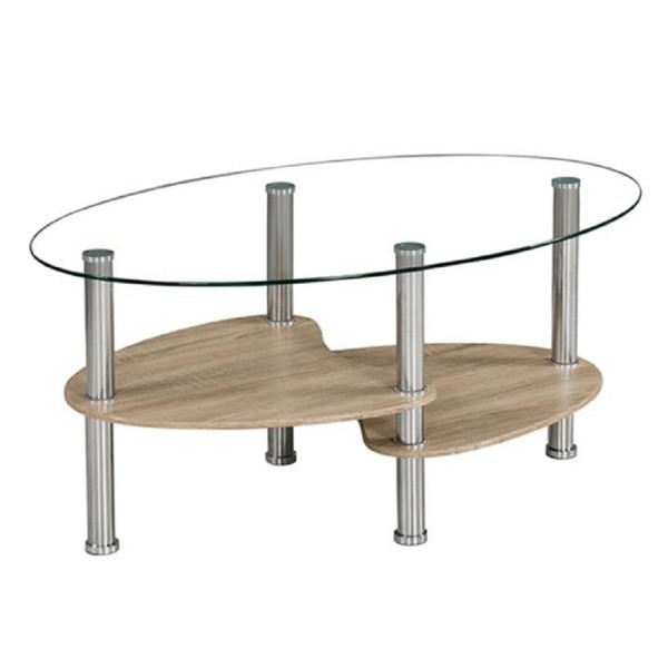 Măsuţă de cafea, oţel/ sticlă/ stejar sonoma, PARIA