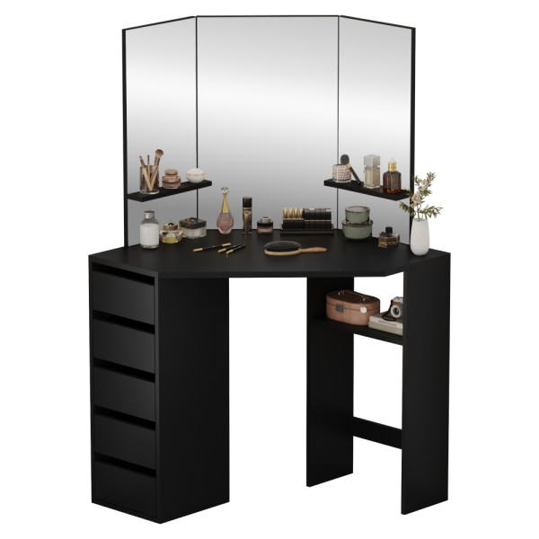 Măsuţă de toaletă de colţ, negru, ELIO