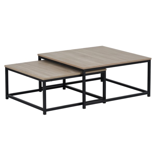 Măsuţe de cafea, set de 2 buc., stejar sonoma/negru, KASTLER 2 NEW TYP 1