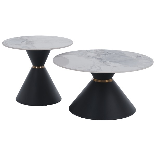 Măsuţe de cafea, set de 2 bucăţi, marmură/negru/auriu, metal, MABUZ NEW