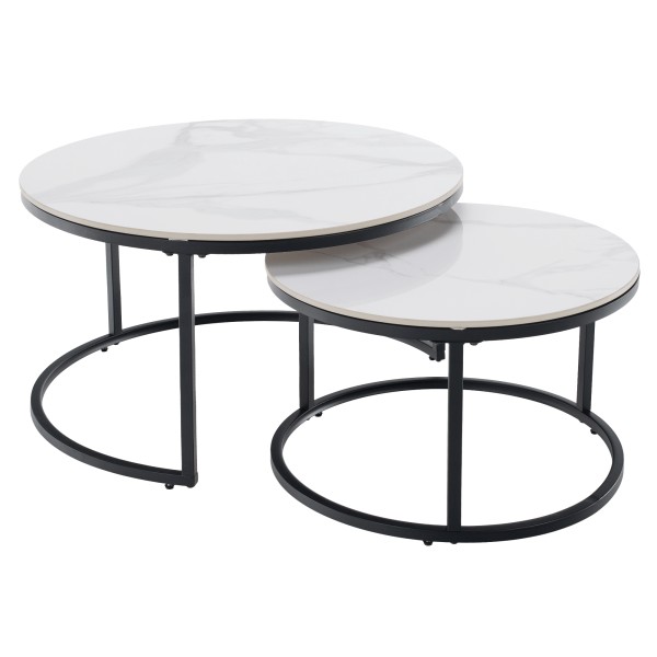 Măsuţe de cafea, set de 2, marmură albă/negru, LASTRO NEW
