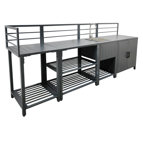 Mobilier de bucătărie de grădină cu 4 piese şi chiuvetă, oţel, gri, TANITA