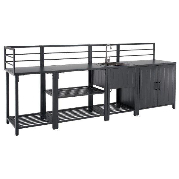 Mobilier de bucătărie de grădină cu 4 piese şi chiuvetă, oţel, gri, TANITA