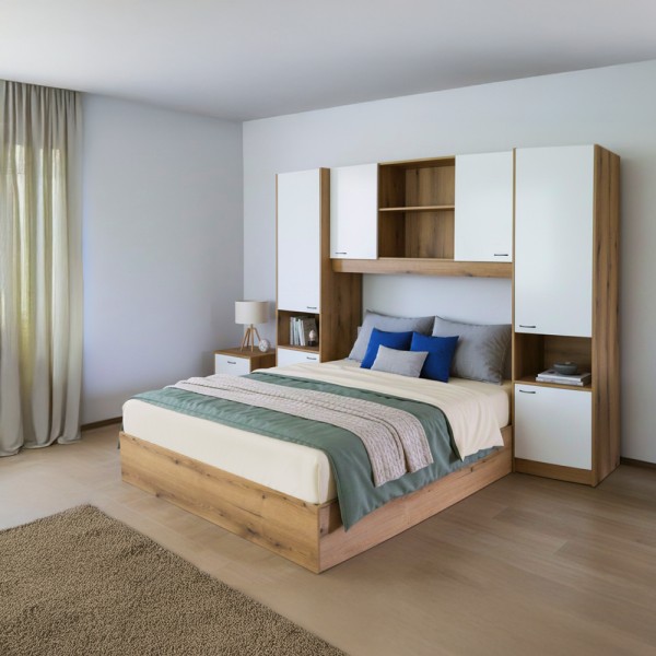 Pat cu extensie, 160x200, alb luciu înalt HG, MILAGA