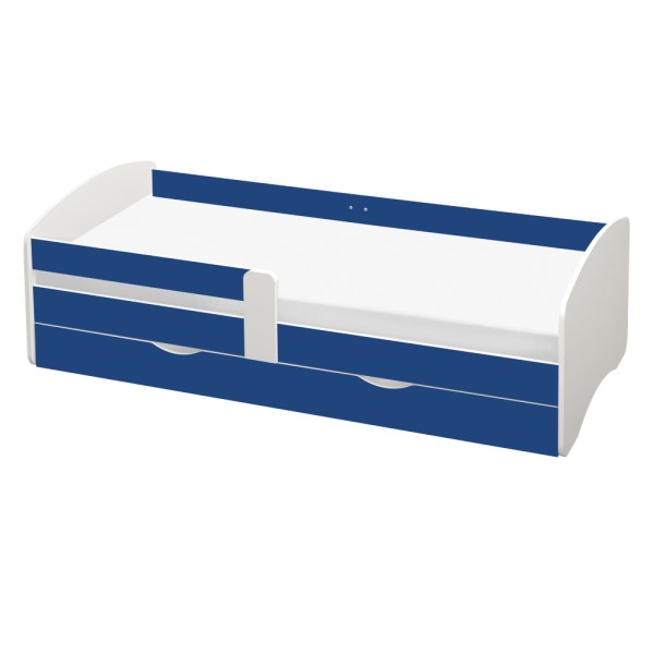 Pat cu lamele şi spaţiu de depozitare 90x200, alb/albastru, COCOLINO