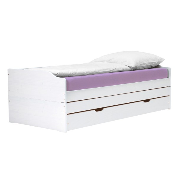 Pat cu module suplimentare extensibile, culoare albă, lemn masiv, 90x200, FLOPY