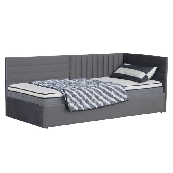 Pat cu somieră, 90x200, ţesătură gri Velvet, MEVIA