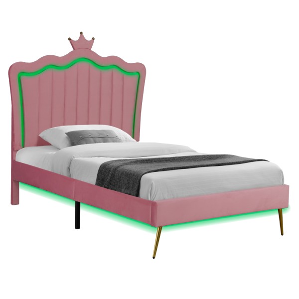 Pat cu somieră, 90x200, ţesătură Velvet roz, RANIA