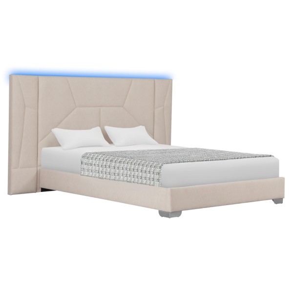 Pat cu somieră şi iluminare LED, 160x200, ţesătură Velvet bej, ALTESA