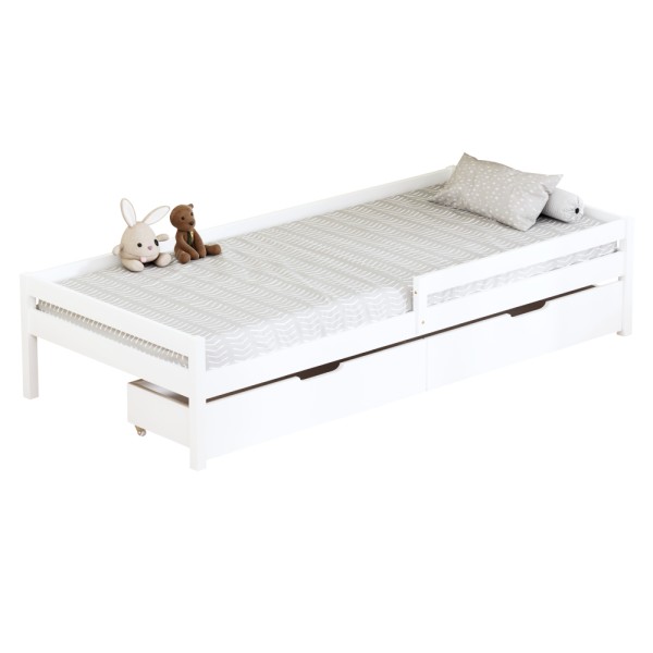 Pat pentru copii cu spaţiu de depozitare, 90x200, alb,  MIX NEW