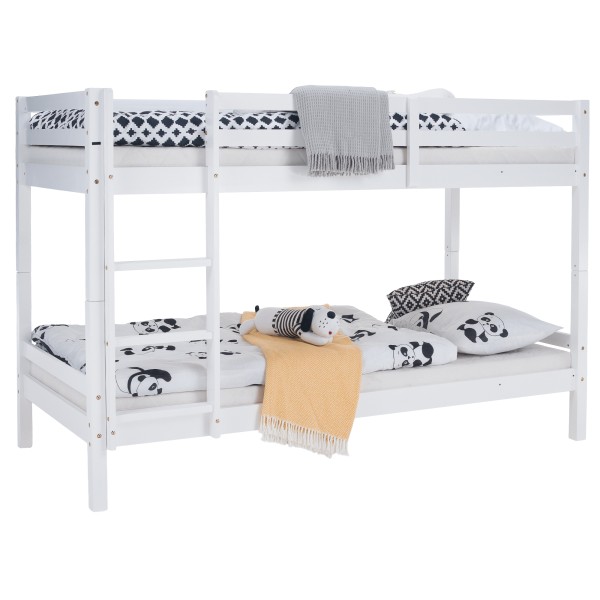 Pat supraetajat, 90x200, lemn masiv, alb, INEZA