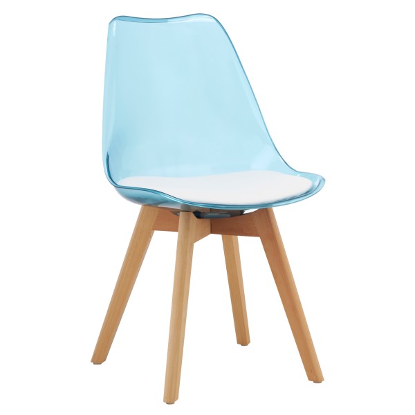 Scaun, albastru transparent, acrilic/piele ecologică/fag, BALI 3 NEW
