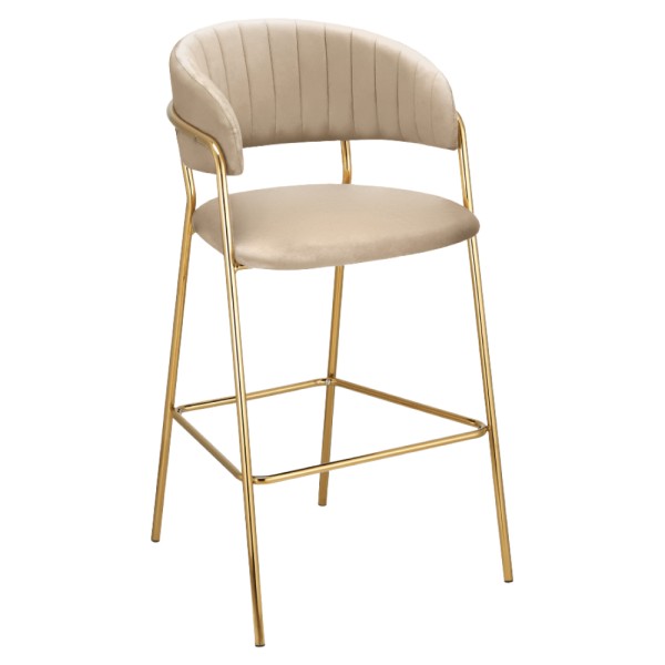 Scaun de bar de design, ţesătură bej Velvet/gold crom auriu, DASMIN NEW TIP 2