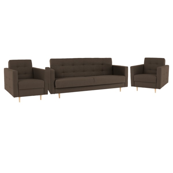 Set canapea + fotolii tapiţate, maro, AMEDEEA