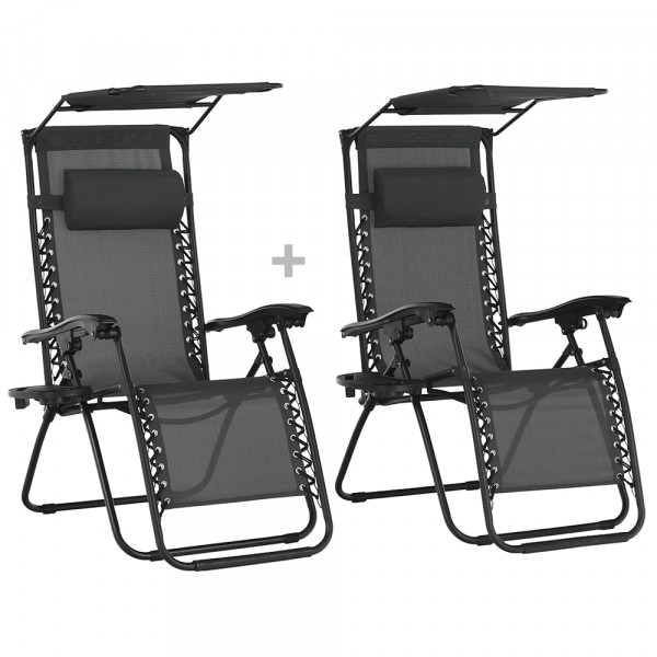Set de 2 scaune reglabile de grădină, gri, KASPIAN