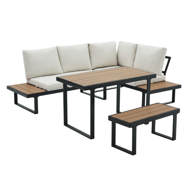 Set de grădină, negru/crem/stejar, FLOJD